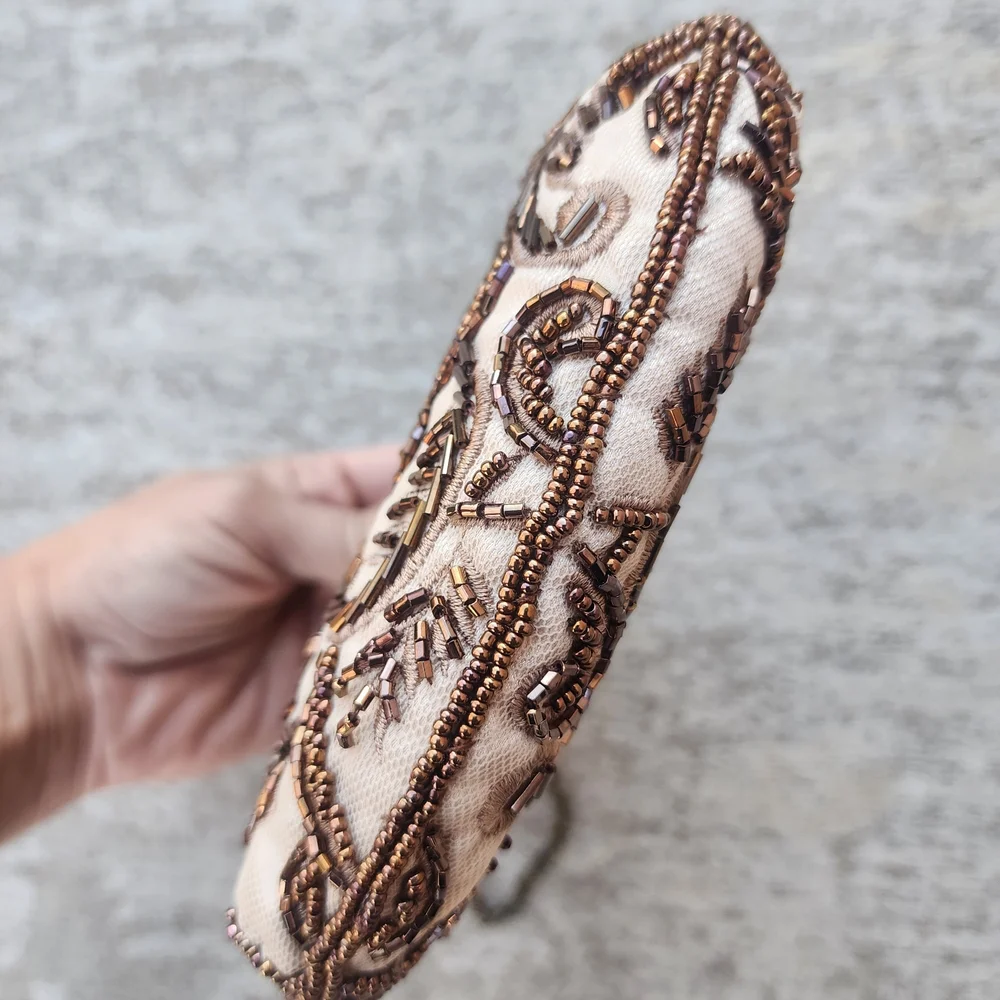 Beaded Embroidered Champagn Cream Vintage Victorian Style Clutch‎